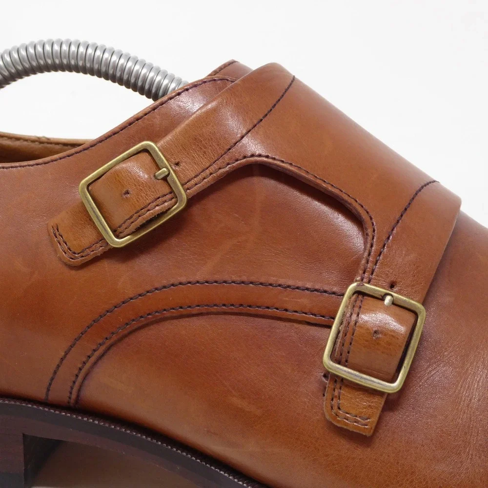 Johnston & Murphy Mens Double Monk Strap Shoes Tan Leather Cap Toe 10M